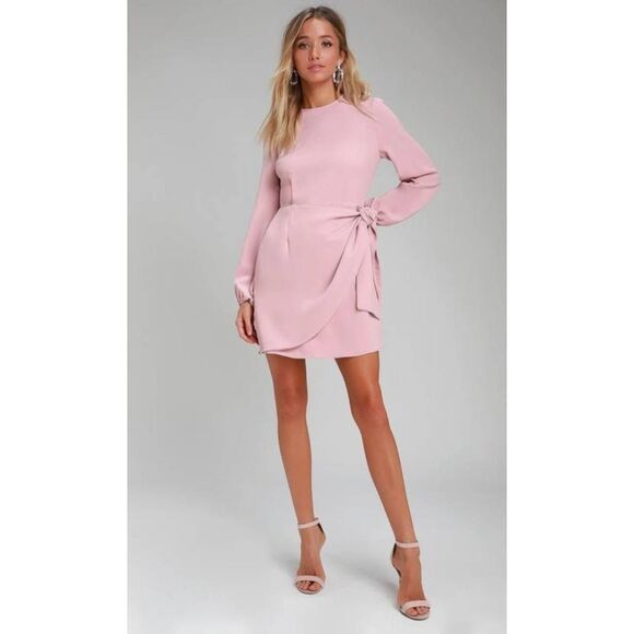 Lulu's Dresses & Skirts - LULU'S Believe It Or Knot Long Sleeve Tie-Front Skater Dress Size Small